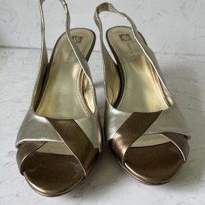 Ann Klein gold / bronzeStyle Heels Open Ankle Strap Women's 10m